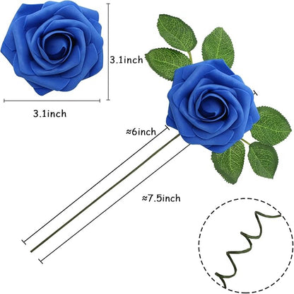 Artificial Flowers Realistic Roses, 25pcs Blue & White Real Looking Fake Roses with Stem for DIY Wedding Bouquets Centerpieces Bridal Shower Party Home Romantic Decorations (25pcs, Shades of Blue)