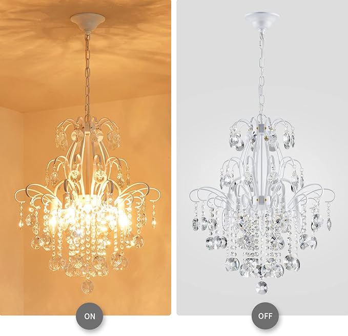 WUZUPS Crystal Chandelier 5-Light Pendant Ceiling Light Modern Lighting Fixture for Bedroom Hallway Bar Kitchen Bathroom, H 22.6'' x W 19.2'', E12 Base, White