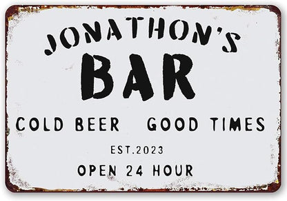 Personalized Metal Sign Bar Signs for Outside Funny Custom Cold Beer Good Times Signs and Decor Outdoor Open 24 hour 8 * 12 inch