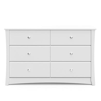 Storkcraft Crescent 6-Drawer Dresser (White) – GREENGUARD Gold Certified, White Dresser for Bedroom, Kids & Nursery Storage Chest, Safety Interlocking Drawers, Pre-Installed Tracks, Kids Chest