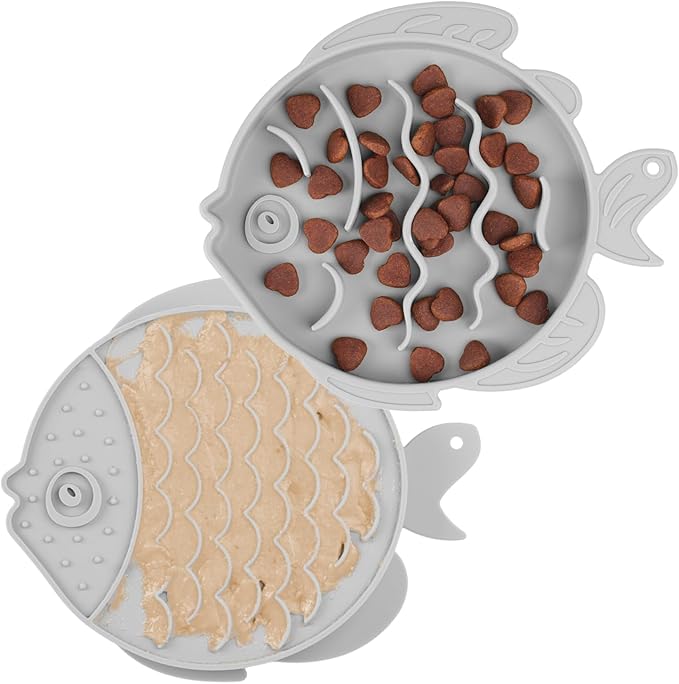 Coomazy 2-in-1 Silicone Slow Feeder Dog Cat Bowls, Interactive Puzzle Toy for Pets Dry/Wet Food Training, Keeps Dogs Cats Busy, Prevents Puppy Kitty Overeating (Smoky Gray, 1.2 Cup)-Mewly Pet