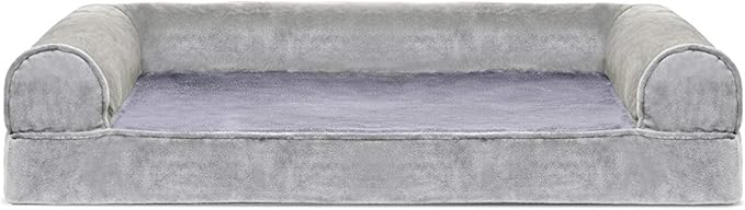 Furhaven Orthopedic Dog Bed for Medium/Small Dogs w/ Removable Bolsters & Washable Cover, For Dogs Up to 35 lbs - Faux Fur & Velvet Sofa - Smoke Gray, Medium-Mewly Pet