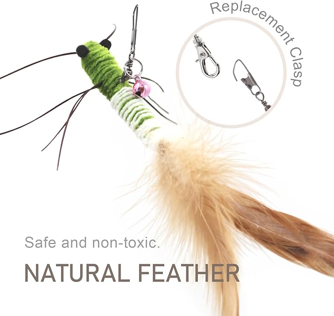 SONGWAY Insect Cat Toys with Feather - 6 Pieces Cat Worm Toy Refills, Cat Toy Wand Attachments, Worm Cat Toys, Interactive Toys for Indoor Cats Kittens-Mewly Pet