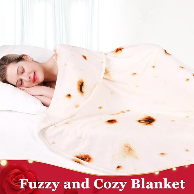 Jorbest Burrito Tortilla Throw Blanket Birthday Gifts for Women Men Teen Boys Girls, Novelty Tortilla Food Blanket Funny Gifts for Adult Kids, 285 GSM Soft Flannel Taco Blanket (Beige, 80 inches)
