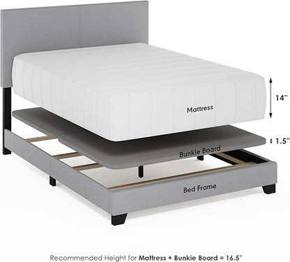 Furinno Pessac Fabric Upholstered Bed Frame with Wooden Slat Support, Full, Glacier