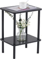 Apicizon 2 Tier End Table, Small Side Table with Solid Wood Legs, Boho Bedside Table with Storage Shelf, Nightstand for Small Spaces, Bedroom, Living Room, Entryway, Farmhouse, Easy Assembly, Black