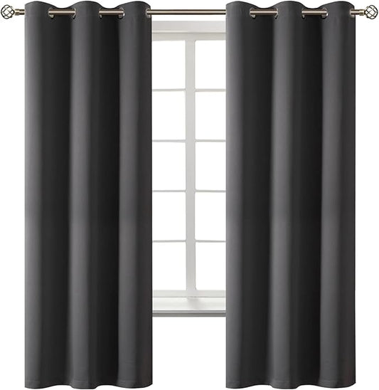 BGment Dark Grey Blackout Curtains for Bedroom, Black Out Curtains 63 Inch Long Thermal Insulated Sunlight Blocking Window Treatment Drapes, Set of 2 Panels, 42 x 63 Inch