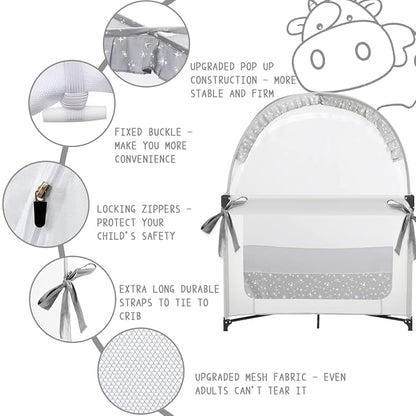 Pack and Play Tent, Crib Tent to Stop Baby from Climbing Out, Baby Safety Tent Cover for Pack N Play, Mini Cribs & Playpen, Pop Up Crib Net Against Falls (39.6" L x 27.6" W x 49.2" H)