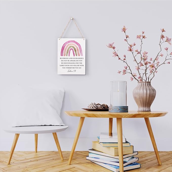 Inspirational Boho Scripture Wall Art Bible Verses Joshua 1:9 Wooden Hanging Sign Prayer Room Decor Religious Gift Christian Wall Decor for Home Office Bedroom Baby Boys Girls Room Nursery 8x10 Inches