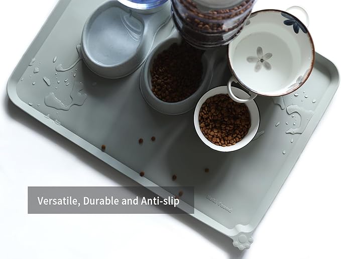 Hoki Found X-Large Silicone Pet Food Mats Tray - Non Slip Pet Dog Cat Bowl Mats Placemat - Dog Pet Cat Feeding Mat - Waterproof Dog Cat Food Mats -Pet Water Mats for Carpet -Battleship-Mewly Pet