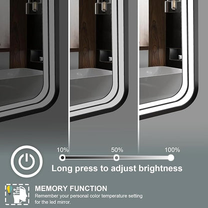 24x32 Inch LED Bathroom Mirror with Lights, Black Metal Framed LED Mirror for Bathroom, 3 Colors and Stepless Dimmable Wall Mounted Lighted Bathroom Vanity Mirror, Anti-Fog, Memory