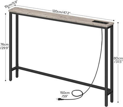 HOOBRO 2 Pack 47.2" Narrow Console Table with Power Outlets, 5.9" Behind Couch Table with Charging Station, Extra Long Sofa Table, Skinny Entryway Table for Living Room, Hallway, Greige BG15XGP201G1