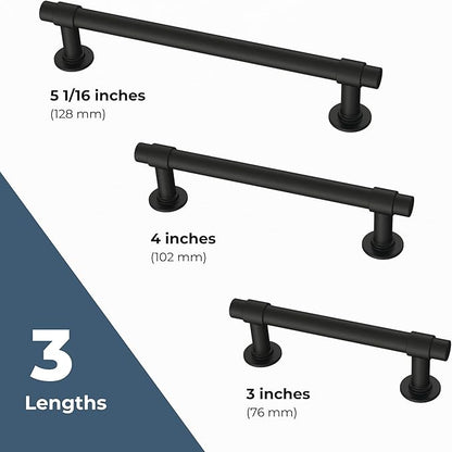 Franklin Brass - Francisco Matte Black Cabinet Handles 3 Inch (3") Hole Center Pulls | Easy Install, Durable Hardware for Kitchen Cabinet Door, Drawers, Dresser Pull, Furniture (5 Pack)
