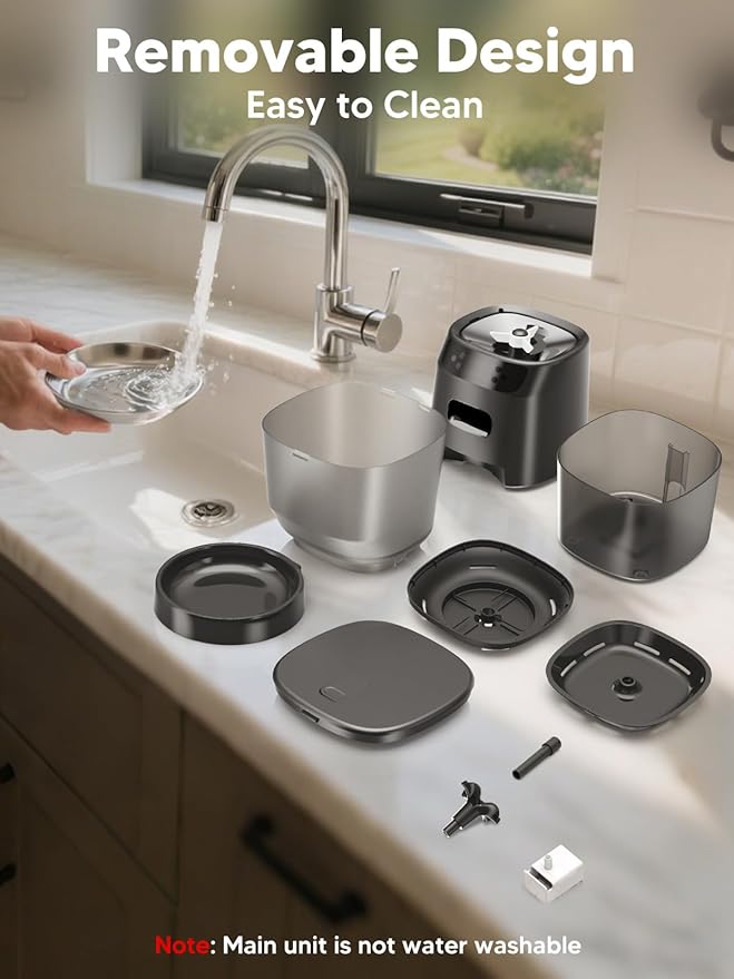 Automatic Cat Feeder and Water Fountain, 4L/16 Cups Timed Cat Dry Food Dispenser, 10s Meal Call, 20 Portions 6 Meals Per Day, 2L Cats Fountains for Drinking with Filter, Pet Feeder for Dog Black-Mewly Pet