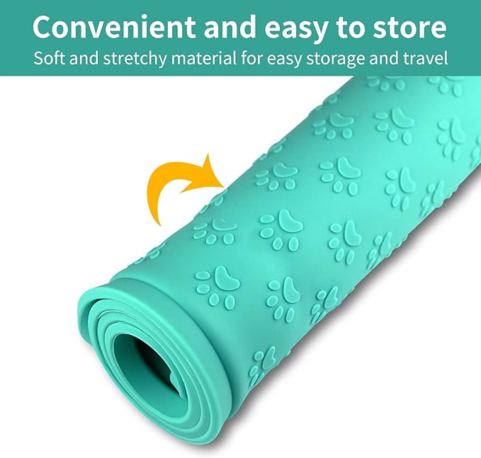 Ptlom Pet Placemat for Dog and Cat, Waterproof Non-Slip Silicone Feeding Bowl Mat Prevent Food and Water Overflow, Puppy Dish Feeder Fountain Trays Suitable for Medium and Small Pets, Green-Mewly Pet