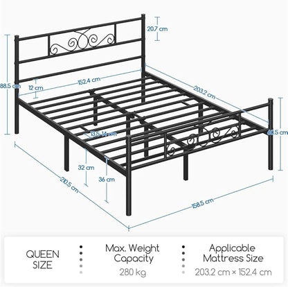 Yaheetech Queen Bed Frames Metal Platform Bed with Headboard&Footboard for Bedrooms/No Box Spring Needed/Easy Assembly/Underbed Space: 12.6’’/Black Queen Bed