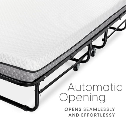 Milliard Deluxe Diplomat Folding Bed with Mattress for Adults, Twin Size, Portable Foldable Bed with Luxurious Memory Foam Mattress & Super Strong Frame, 75” x 38", Fold Up, Roll Away, & Hideaway