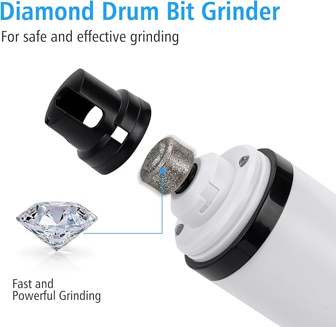 Pet Nail Grinder for Dogs and Cats - Super Quiet and Low Vibration Electric Dog Nail Grinder with 2 LED Lights - USB Rechargeable and Cordless - 3 Speeds - Small to Large Pets (White)-Mewly Pet