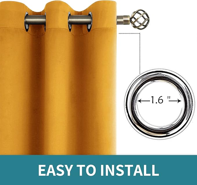 BGment Room Darkening Curtains 84 Inches Long - Grommet Thermal Insulated Drapes Window Treatment Curtains for Bedroom, 2 Panels, 52 x 84 Inch, Mustard Yellow
