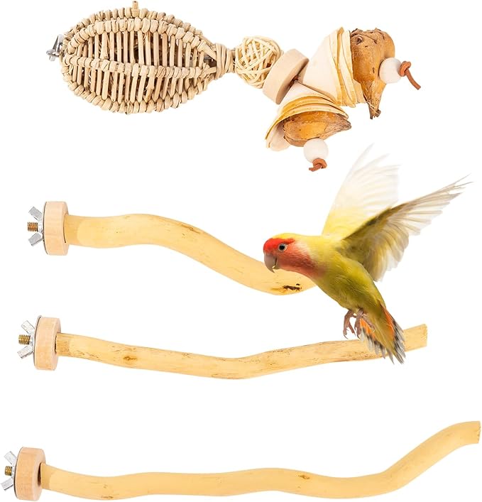 3Pcs Bird Toys Perch Stand for Cage, Natural Parrot Toys, Small Chewing Sticks Toys Bird Cage Accessories for Conures Parakeets Cockatoo African Grey Parrots (3PCS)-Mewly Pet