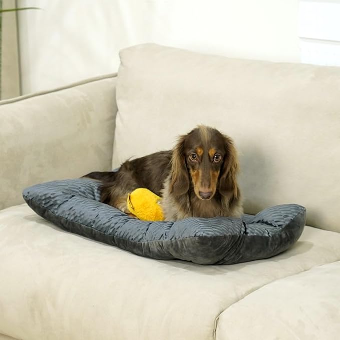 FUNNY FUZZY 24x18 Washable Dog Bed Reversible Crate Mat, 2 in1 Orthopedic Puppy Bed for Small Dogs/Cats, Fluffy Deluxe Kennel Mattress,Sleeping Pad,Charcoal Grey,S-Mewly Pet