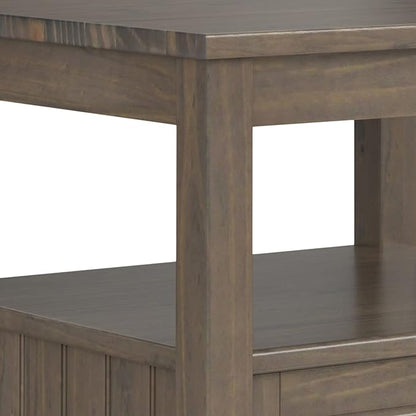 SIMPLIHOME Lev SOLID WOOD 20 Inch Wide Rectangle Transitional End Table with Bottom Drawer in Smoky Brown, For the Living Room and Bedroom