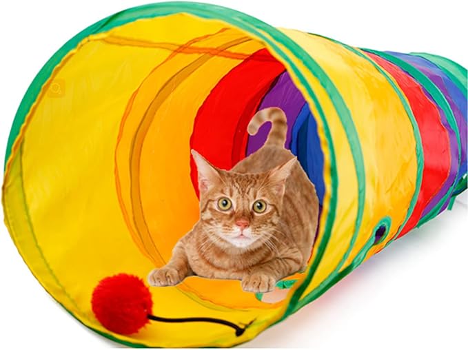 32Pcs Cat Toys Kitten Interactive Pet Toys Assortments, Foldable Rainbow Tunnel, Cat Feather Teaser Wand Interactive Feather Toy Fluffy Mouse Crinkle Balls Bell Play for Cat Puppy Kitty Kitten(2 way)-Mewly Pet