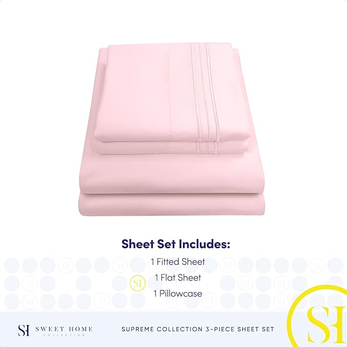 Twin Sheets - Breathable Luxury Sheets with Full Elastic & Secure Corner Straps Built In - 1800 Supreme Collection Extra Soft Deep Pocket Bedding Set, Sheet Set, EXTRA DEEP pocket - Twin, Pale Pink