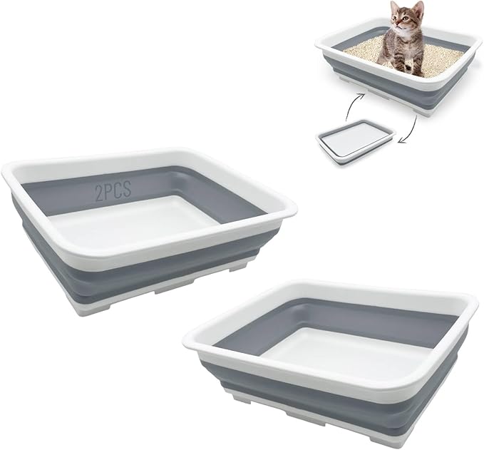 Fhiny 2PCS Open Cat Litter Box, Kitten Potty Pan Semi-Enclosed Foldable Waterproof Travel Toilet Low Entrance for Indoor Cats Small Pet Kitty Rabbit Supplies Easy to Clean and Assemble-Mewly Pet