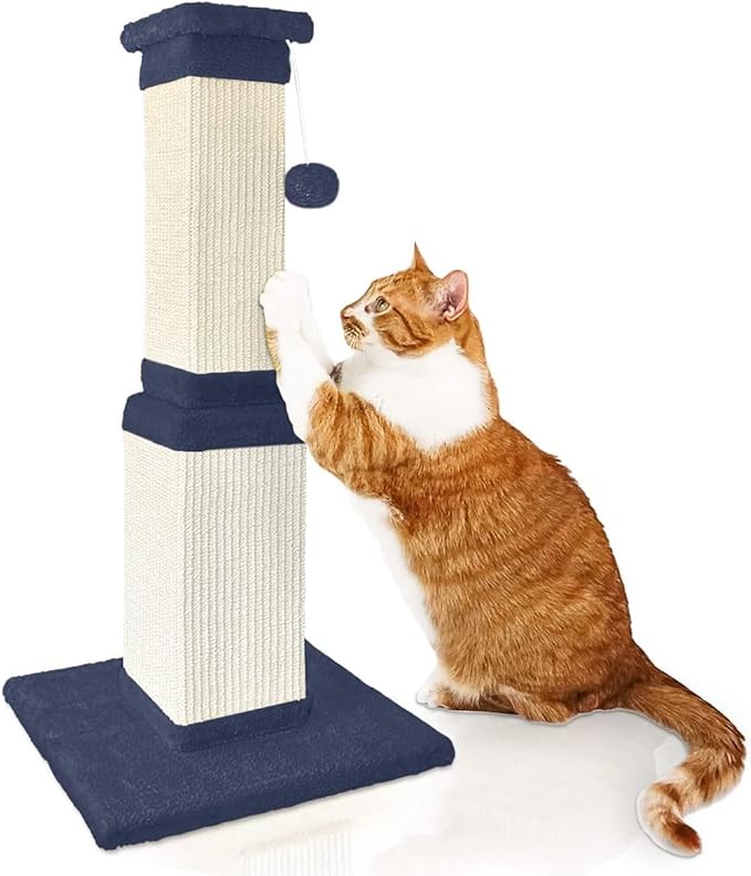 AGYM Cat Scratching Post, 32 Inch Cat Scratch Post for Cats and Kittens, Protect Your Furniture and Exercise Cats, Nature Sisal Modern Cat Scratcher for Indoor Cats, Blue-Mewly Pet