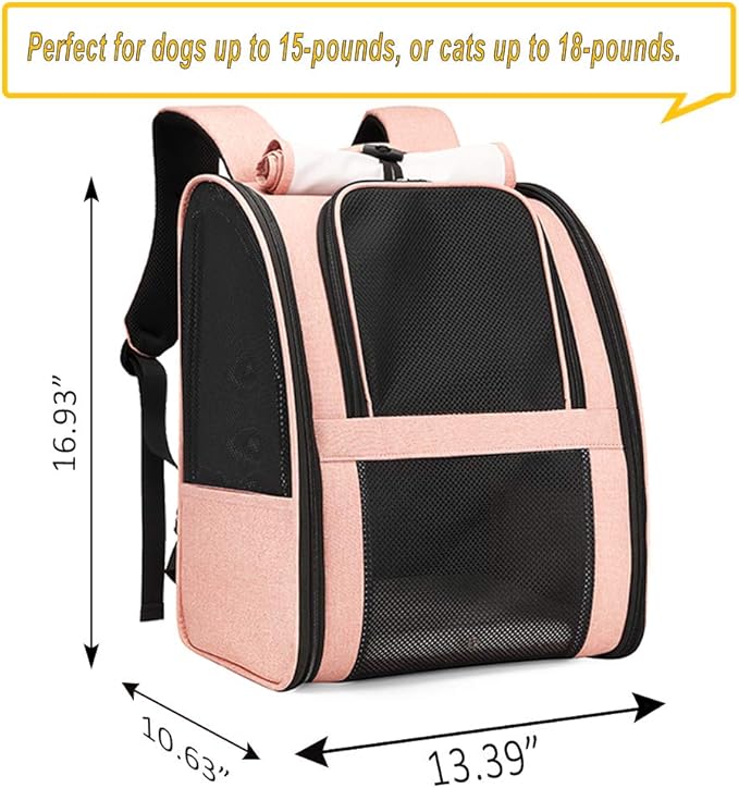 Texsens Pet Carrier Backpack with Window Blind for Small Cats Dogs, Ventilated Design, Safety Straps, Buckle Support, Collapsible, Designed for Travel, Hiking, Winter Outing, Outdoor, Go to Vet-Mewly Pet