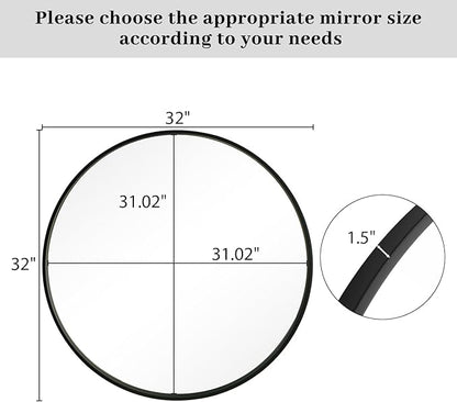 WallBeyond Round Wood Mirror, 32" Round Modern Decoration Large Circle Wall Mirror for Bathroom Living Room Bedroom Entryway, Black