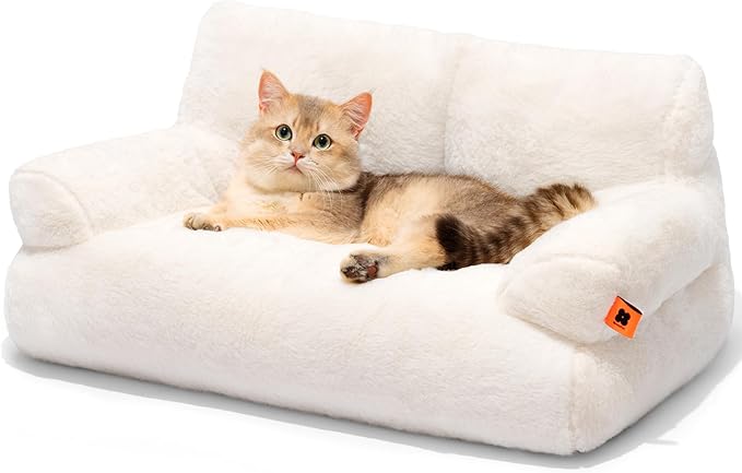 MEWOOFUN Cat Bed for Indoor Cats, Washable Dog Beds for Small Dogs & Cats with Removable Cover, Fluffy Cat Couch with Non-Slip Bottom (Beige, 26.0" L X 19.0" W X 13.0" Th)-Mewly Pet