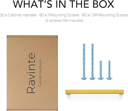 Ravinte 30 Pack 6-1/4 Inch Square Cabinet Handles - Brushed Brass Pulls, Stainless Steel Drawer Pulls, Kitchen Hardware