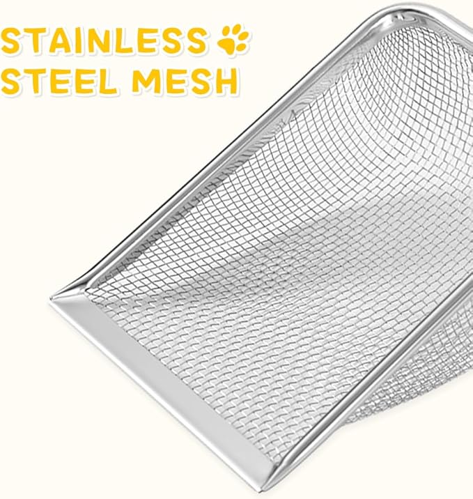 Metal Cat Litter Scoop,Sturdy Litter Cleaner Corner Shovel,Stainless Steel Mesh Litter Shovel,Easy to Clean Reptile Terrarium Sand Waste(Green)-Mewly Pet