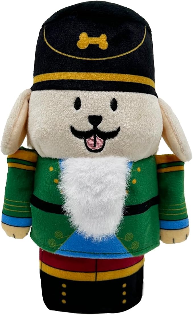 Nutcracker Treat-Dispensing Soft Plush Squeaky Pet Toy - Christmas/X’Mas Festive Enrichment Gift, Durable Cute&Fun Toy for Interactive Play,Hide Food for Nose-Work Puzzle, Small Medium Dogs-Mewly Pet
