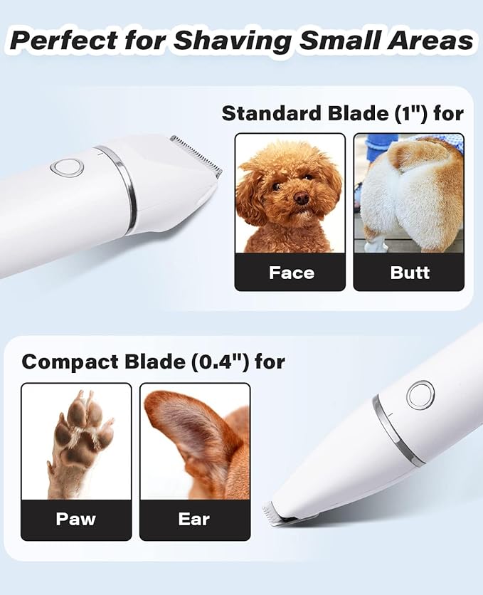 Casfuy Cordless Dog Paw Trimmer - Low Noise Small Dog Clippers with Double Blades USB Rechargeable Grooming Clipper for Dogs Cats and Small Pets for Trimming Hair Around Paws, Eyes, Ears, Face, Rump-Mewly Pet