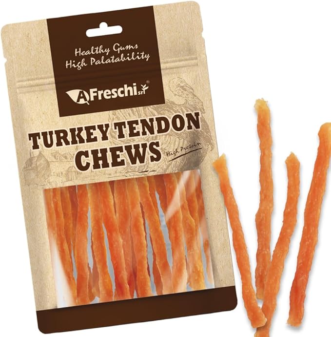 Afreschi Soft Turkey Tendon & Pumpkin Strip 3.5 oz, USA-Sourced Turkey Tendon, Dog Treats for Soft Series, All Natural Human Grade Dog Treat, Suitable for Training chew, Rawhide Alternative-Mewly Pet