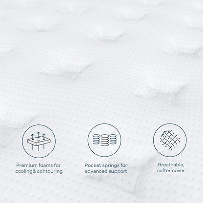Coolvie King Size Mattress, 12 Inch Hybrid King Mattress in a Box, Medium Firm Feel with Memory Foam, Pocket Spring for Motion Isolation, Extra Lumbar & Shoulder Support for Pain Relief, 80x76x12