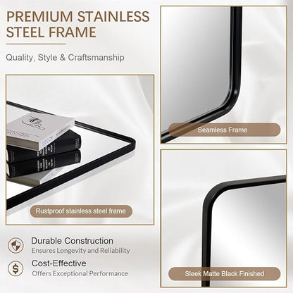 ANDY STAR 30x36’’ Bathroom Mirrors for Wall, Matte Black Bathroom Vanity Mirror, Contemporary Rounded Rectangle Mirrors Wall Mounted in Tube Metal Frame, Hang Horizontal/Vertical 1’’ Deep