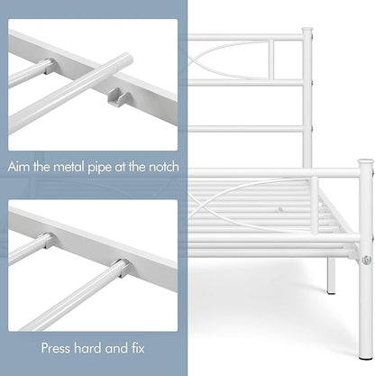 Yaheetech Metal Twin Size Bed Frame, Platform Bed Frame, Mattress Foundation with Curved Design Headboard & Footboard, NO Box Spring Needed, Heavy-Duty Support, Easy Assembly, Twin, White