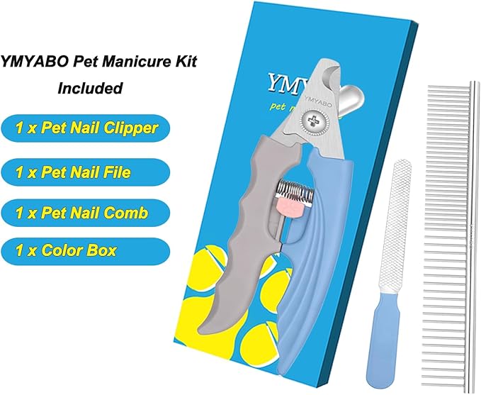 Pet Nail Clipper,Dog Nail Trimmers Safety Guard to Aviod Over Cutting,Puppy Cat Claw Trimmer,with Free Dog Comb Nail File, Sharp Grooming Clipper, Great for Thick Toenail, Blue-Mewly Pet