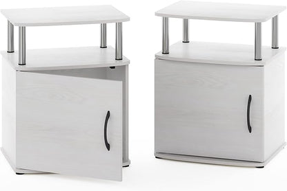 Furinno Jaya End Side Sofa Table/Nightstand with Door, 2-Pack, White Oak/Stainless Steel Tubes