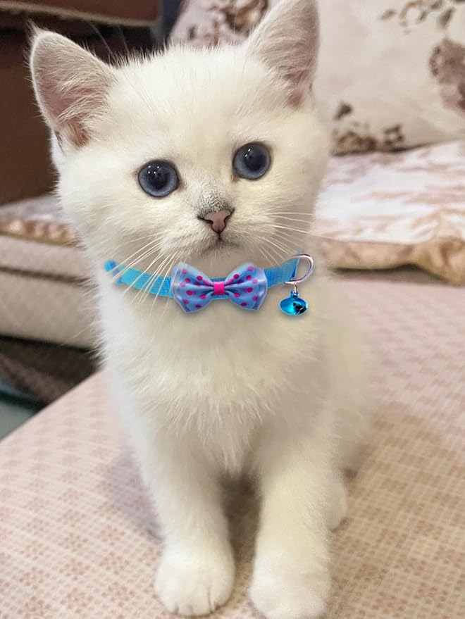 16 PCS Cute Cat Collars with Bells - Breakaway Collars for Girls & Small Kittens - Pink, Bowtie Design - Kitten Supplies-Mewly Pet