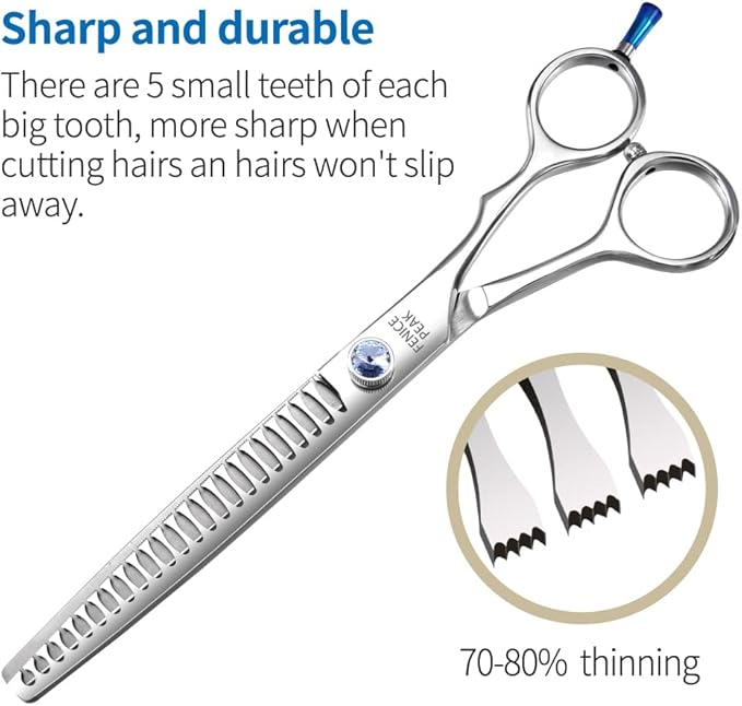 Fenice Professional 7/7.5/8 Pet Grooming Scissors Thinning Cutting Shears for Dog s/Cats Thinning Rate:70-80% (7.0 inch)-Mewly Pet