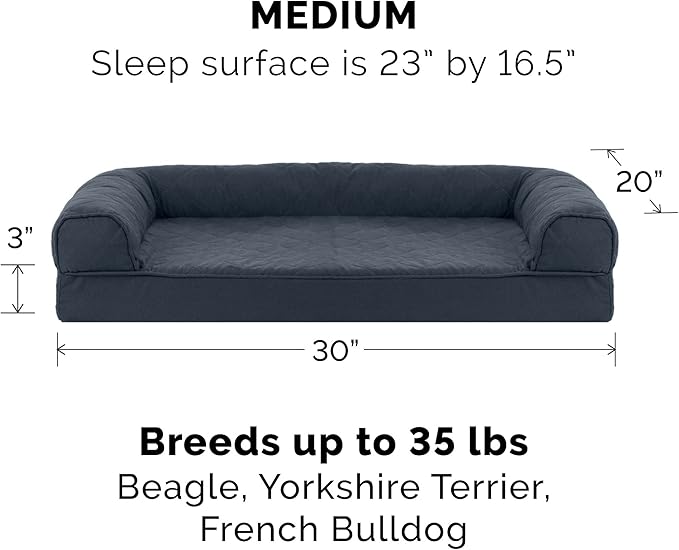 Furhaven Orthopedic Dog Bed for Medium/Small Dogs w/ Removable Bolsters & Washable Cover, For Dogs Up to 35 lbs - Quilted Sofa - Iron Gray, Medium-Mewly Pet
