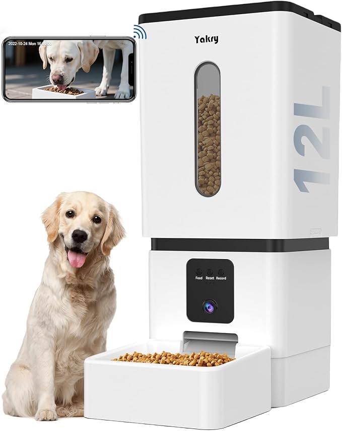 Automatic Dog Feeder Large Breed with Camera - 12L/50 Cups 5G WiFi App Control Dog Food Dispenser, Easy Setup, HD 1080P Video with Night Vision by Yakry-Mewly Pet