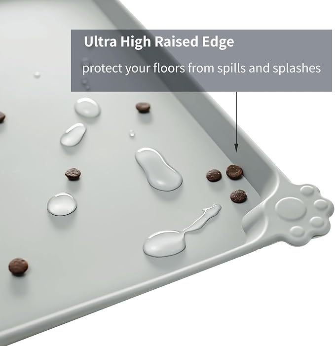Waterproof Pet Feeding Mat with High Raised Edges, Heavier and Thicker Placemats for Cat Dog Water Bowl with BPA Free, Dogs Cats Food Mats for Messy Drinkers to Prevent Spill and Protect Floors-Mewly Pet
