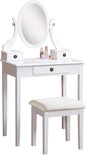Roundhill Furniture Moniya White Wood Vanity Table and Stool Set (3415WH) Medium