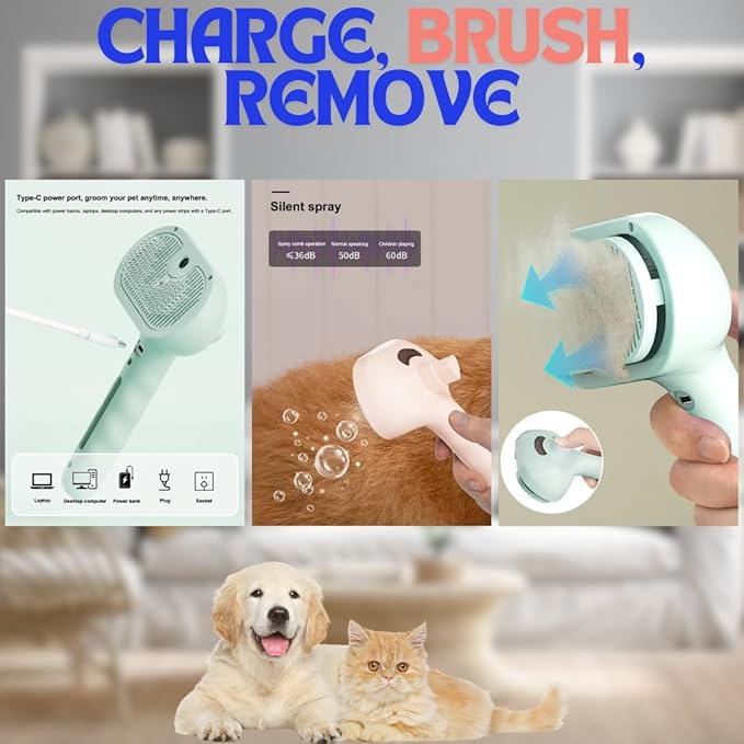 Pet Steam Brush for Cats Dogs, 3-in-1 Cat Grooming Tool with Water Spray and Quick Hair Release Button, Hair Removal Comb for Shedding, Steamy Brush (White)-Mewly Pet